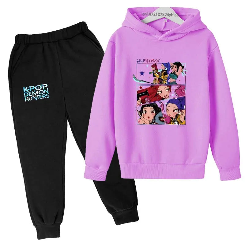 Kpop Demon Hunters Kids 2pcs Hoodie+Pants Tracksuits 2-13 Years Boys Girls