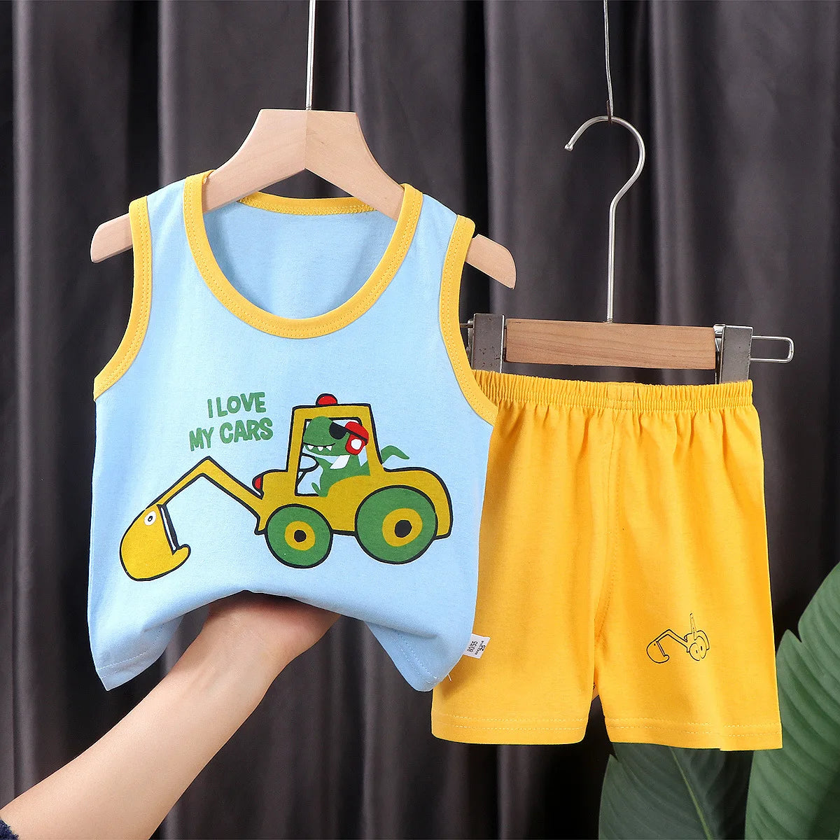 2PCS Children Summer Cotton T-Shirts Clothing Vest Suit