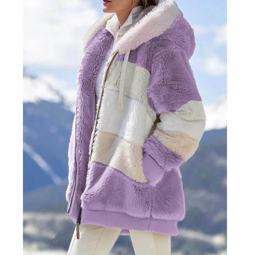Winter Fashion Thick Cashmere Women's Hooded Zipper Coat