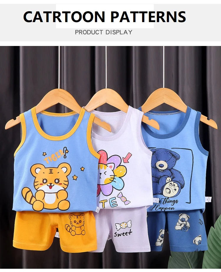 2PCS Children Summer Cotton T-Shirts Clothing Vest Suit