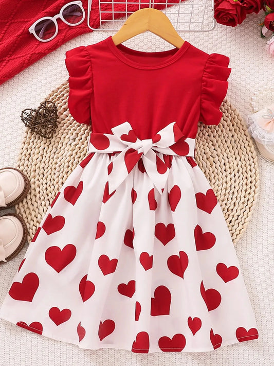 Summer Cute Red Love Princess Children's Short sleeved Dress