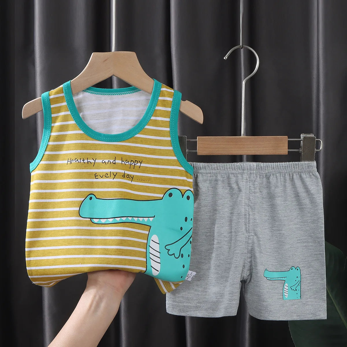 2PCS Children Summer Cotton T-Shirts Clothing Vest Suit