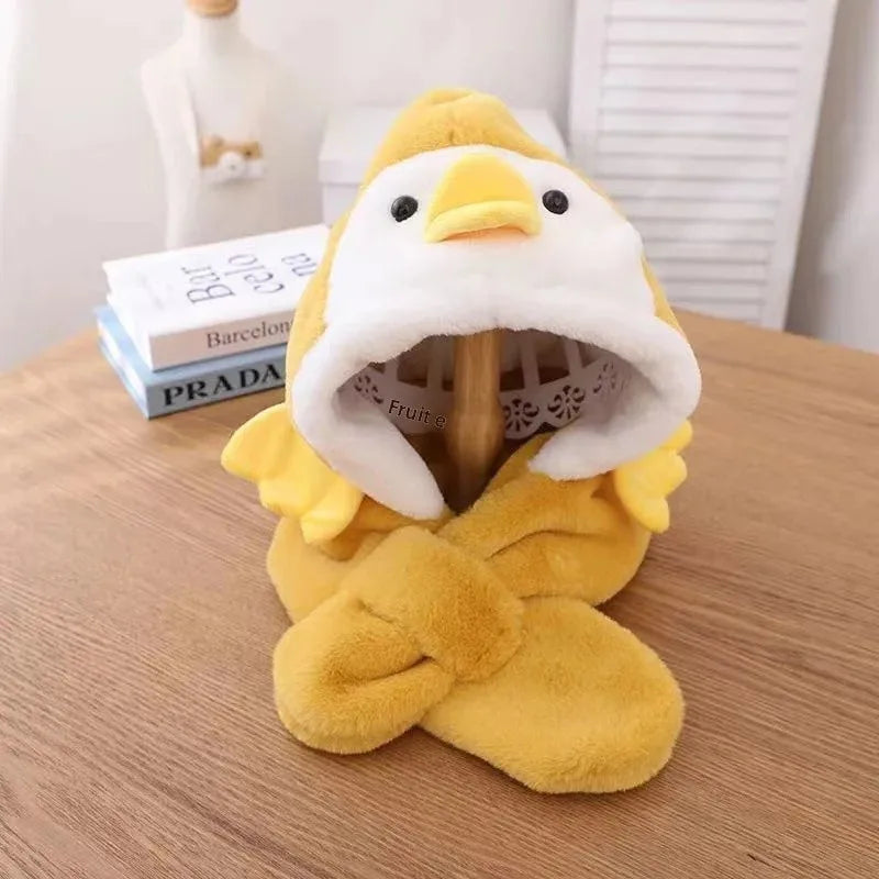 Warm Cartoon Kids Winter Hat with Deer Antlers Integrated Scarf And Gloves Set for Girls And Boys Baby Protection Ear Cap