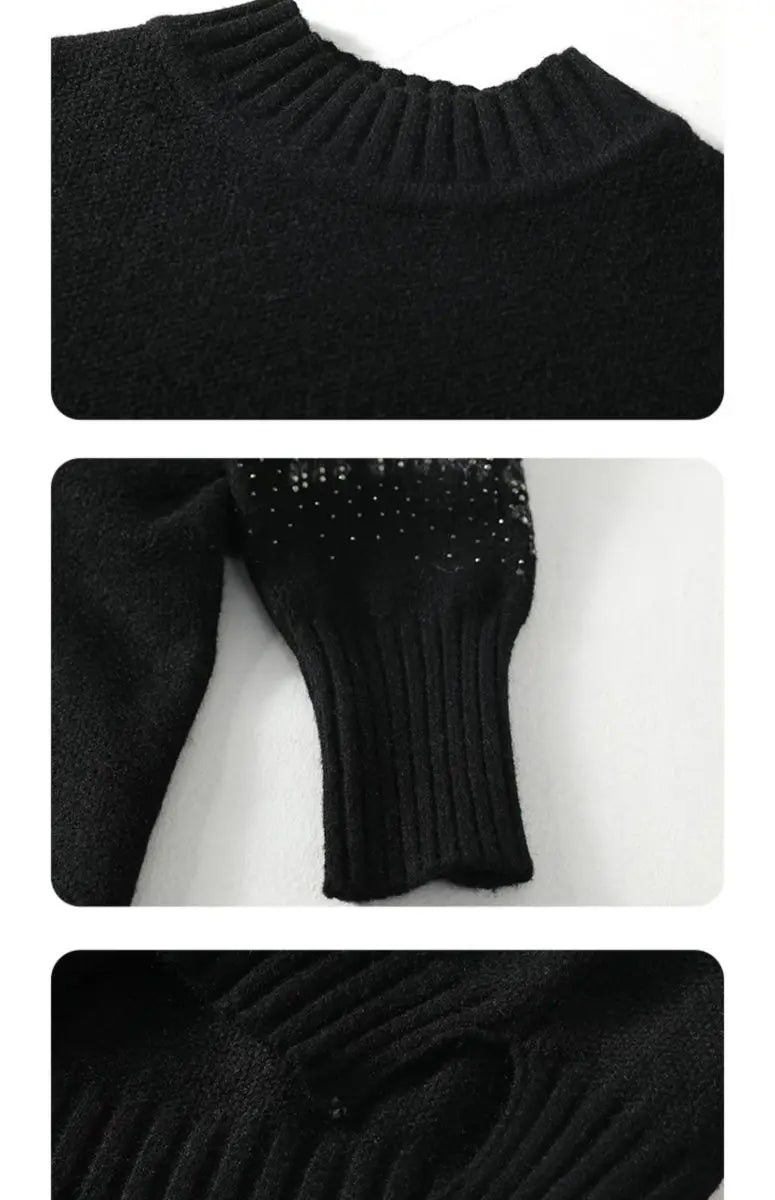 2024 Winter New High Grade Hot Diamond Black Base Sweater for Women