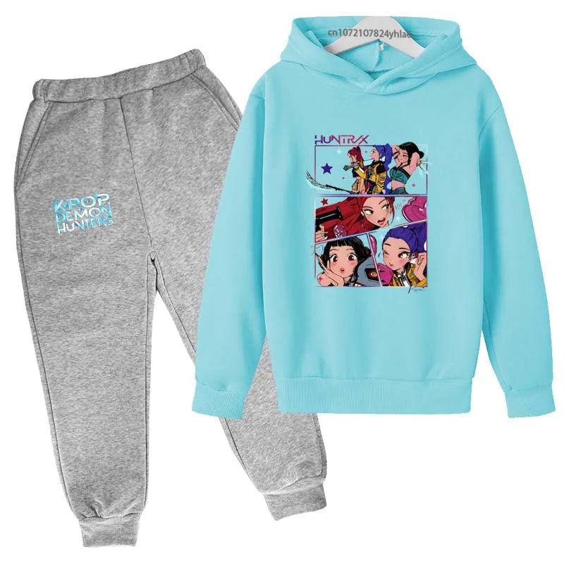 Kpop Demon Hunters Kids 2pcs Hoodie+Pants Tracksuits 2-13 Years Boys Girls