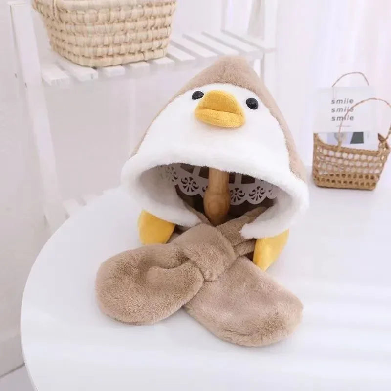 Warm Cartoon Kids Winter Hat with Deer Antlers Integrated Scarf And Gloves Set for Girls And Boys Baby Protection Ear Cap