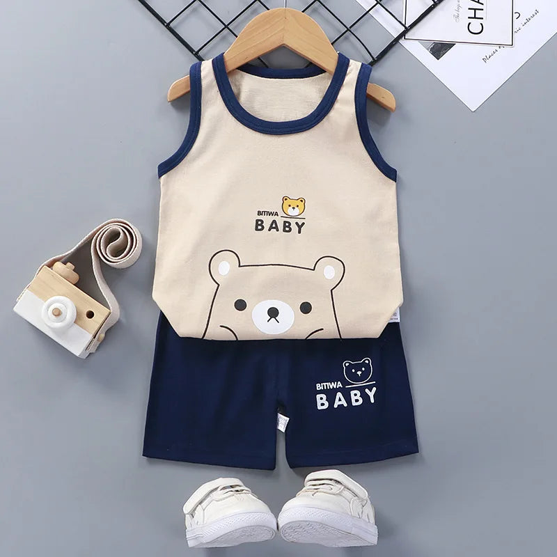 2PCS Children Summer Cotton T-Shirts Clothing Vest Suit