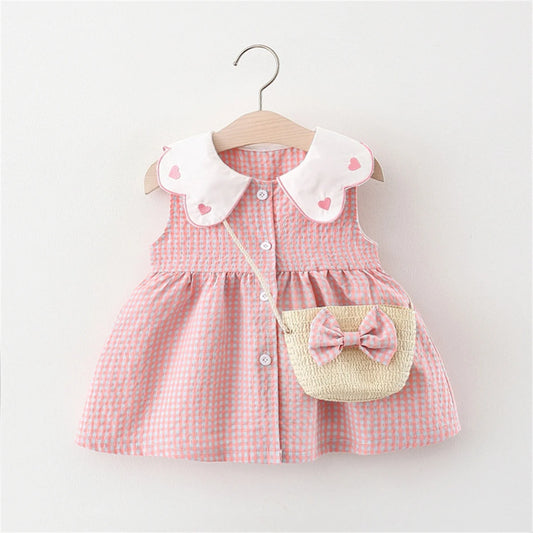 Summer Newborn 2-Piece Girl Infant Cotton Dress And Backpack