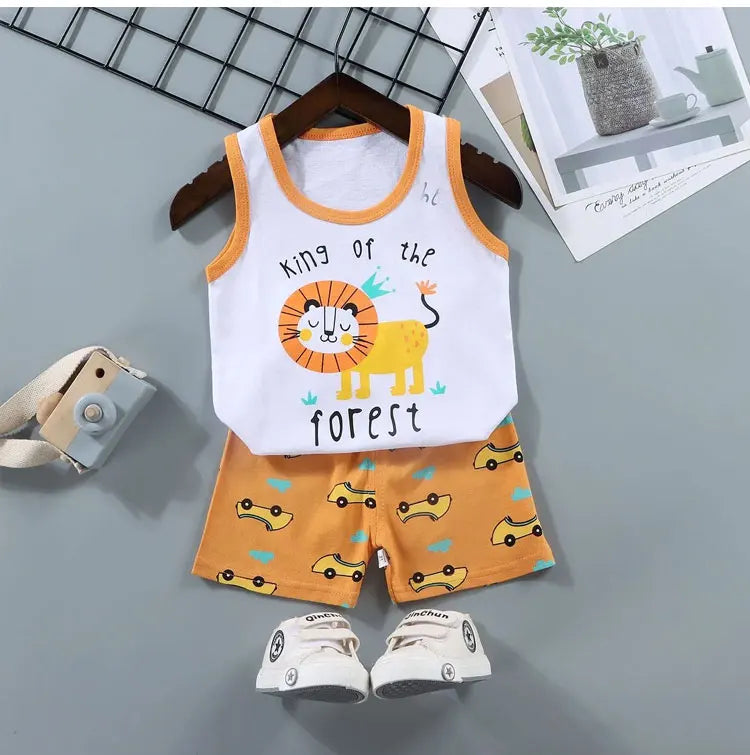 2PCS Children Summer Cotton T-Shirts Clothing Vest Suit
