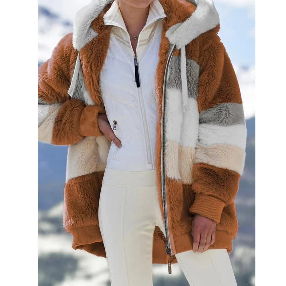 Winter Fashion Thick Cashmere Women's Hooded Zipper Coat