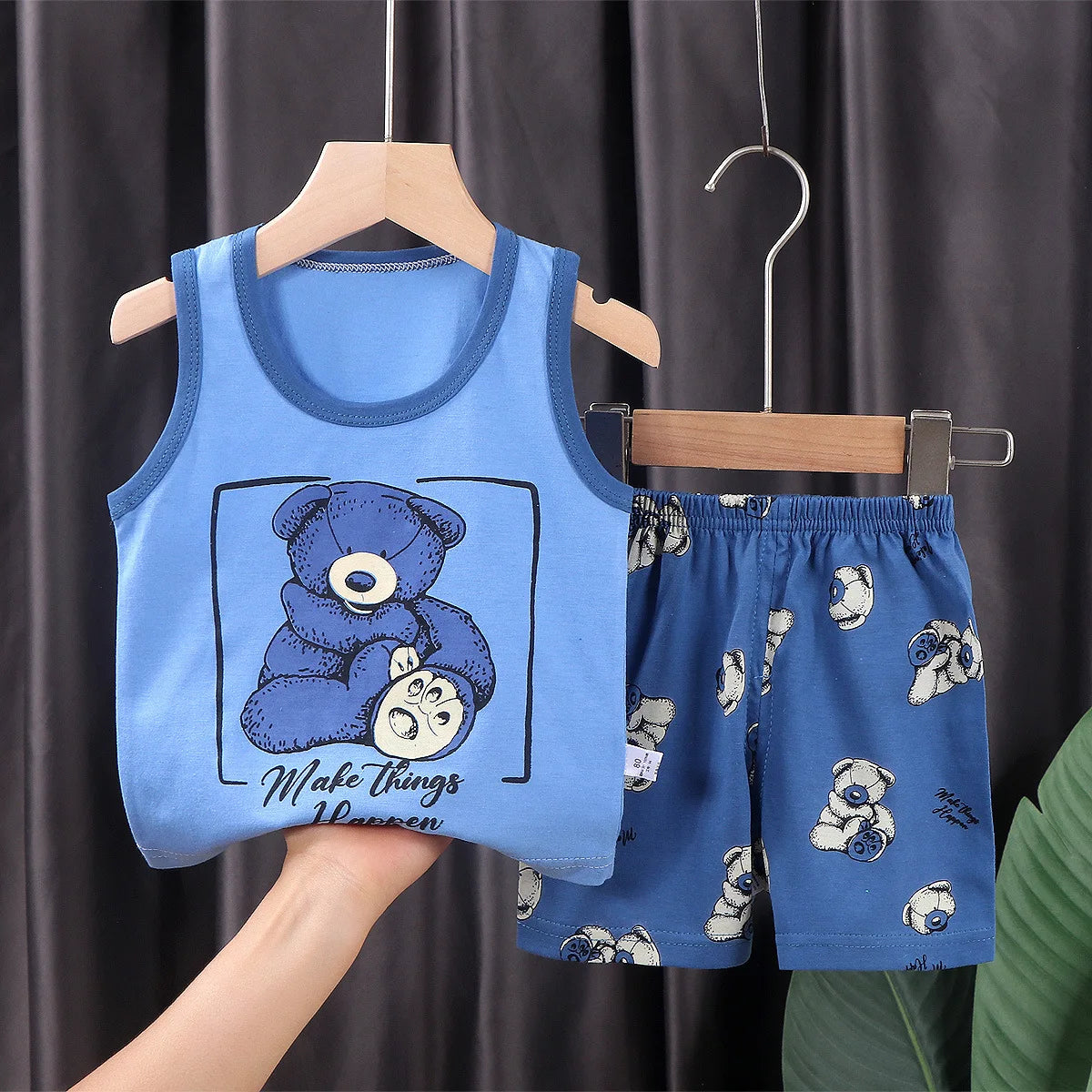 2PCS Children Summer Cotton T-Shirts Clothing Vest Suit