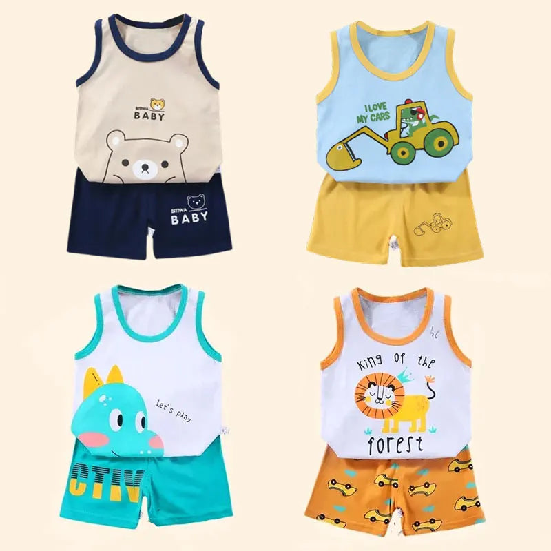 2PCS Children Summer Cotton T-Shirts Clothing Vest Suit