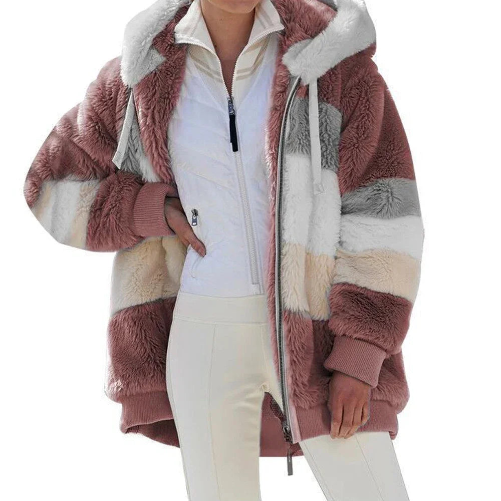 Winter Fashion Thick Cashmere Women's Hooded Zipper Coat